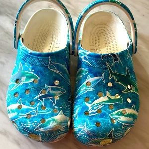 Shark print Crocs. Size J4.